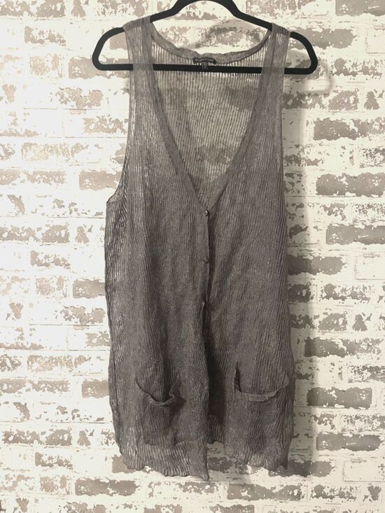 Eileen Fisher Sheer Linen Metallic Knit Vest XL Open Front Lightweight Layering - Picture 4 of 8